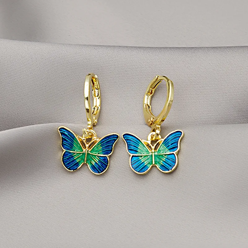 

New Trendy Cute Butterfly Drop Earrings For Women Korean Colorful Enamel Butterfly Dangle Earrings Elegant Wedding Party Jewelry