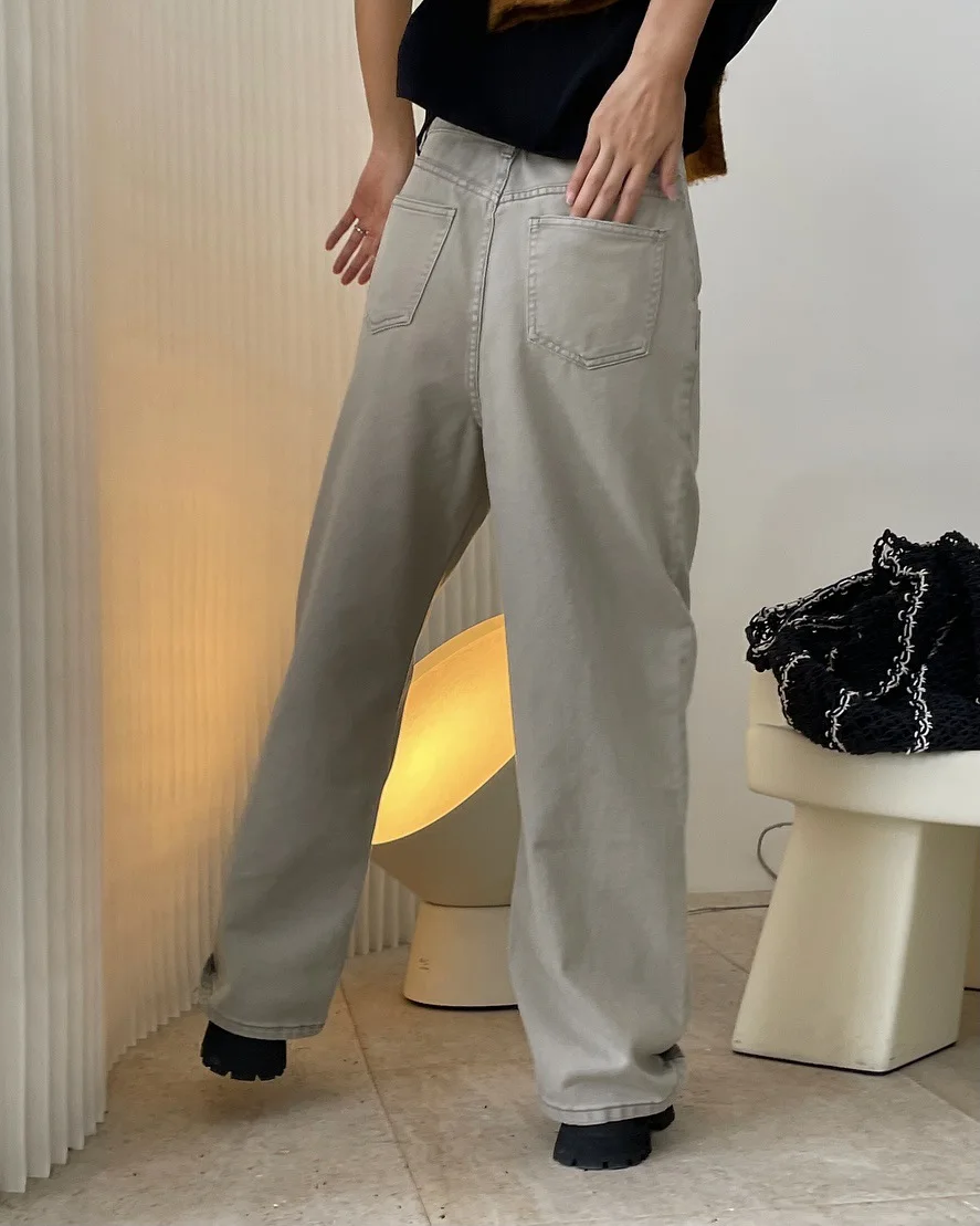 new woman straight grey classic jeans