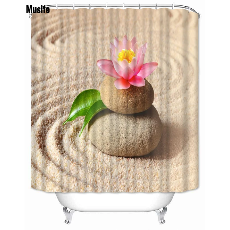 

Musife Custom High Quality Zen Stone Shower Curtain Waterproof Bathroom Polyester Fabric Bathroom Curtain