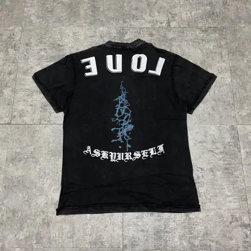 

2020ss ASKYURSELF T Shirt Men Women 1:1 high quality Lightning Sanskrit print Loose Cotton Washed Do Old ASKYURSELF T-shirts