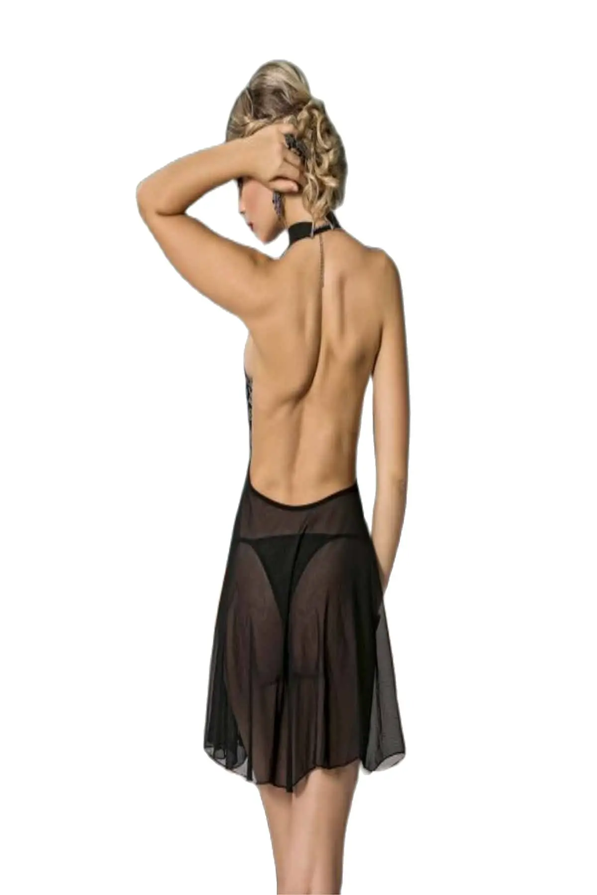 

Women's Black Chiffon Lace Short Fantasy Nightgown Fantastic Nightgown Exotic Lingerie