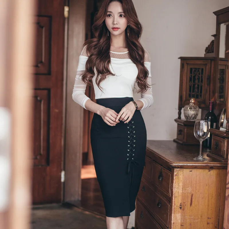 Designer Women White Blouse+Black Skirt 2pcs Clothing Sets Street Fashion Wear 2020 Clothes OWS195102 |