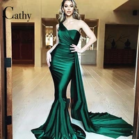 cathy evening dress emerald green long one shoulder open back satin mermaid sexy plus size prom dress custom vestidos de fiesta