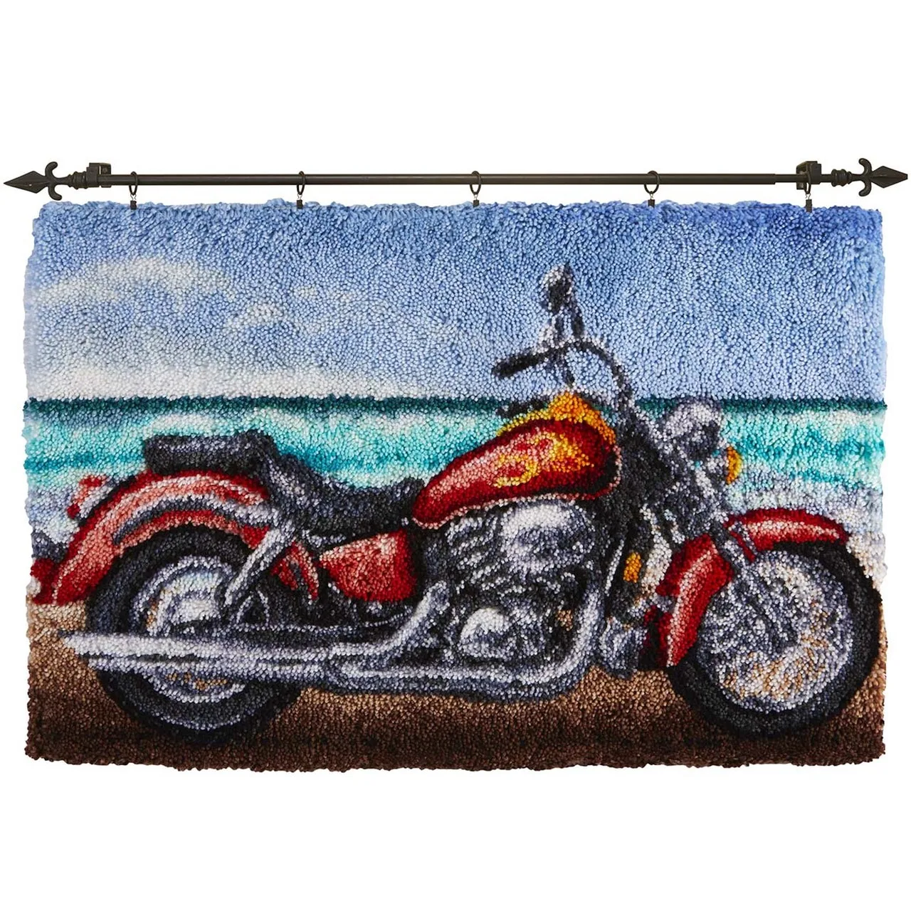 

Latch Hook Rug Seaside Motortcycle Wall Tapestry DIY Carpet Rug Pre-Printed Canvas with Non-Skid Backing Floor Mat 102x69cm
