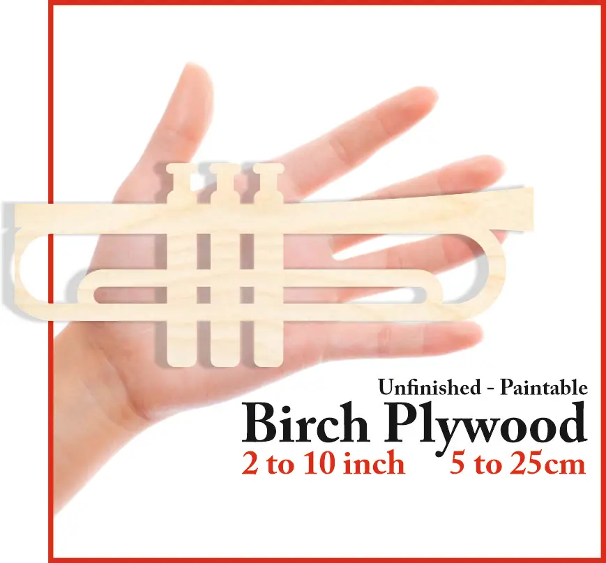 

Trumpet Silhouette Laser Cut Out Wood Shape Craft Supply Unfinished Paintable