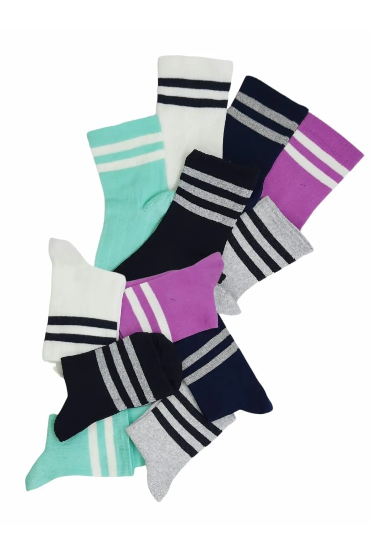 Unisex Colored 6 Pcs Striped Tennis Socks