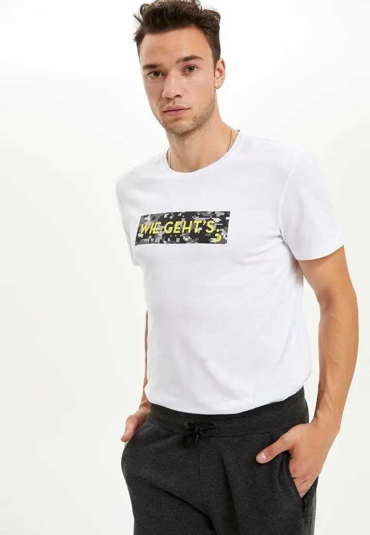 Дефакто Летняя мужская модная футболка с круглым вырезом мужские повседневные