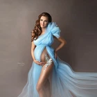 Платье для беременных с разрезом сбоку, голубое