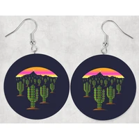 wholesale faux leather earrings arizona saguaro cactus christmas lights at sunset classic round earrings