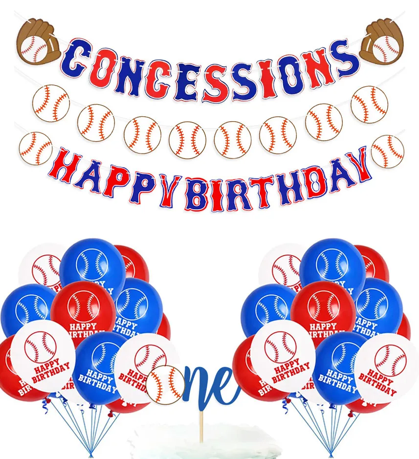 

Baseball theme birthday suit decoration, baseball happy birthday banner baseball celebration party scene layout