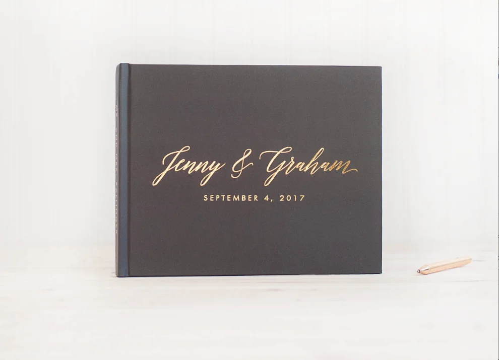 

Custom Wedding Guest Book horizontal wedding journal with Real Gold Foil wedding guestbook personalized hardcover photo album