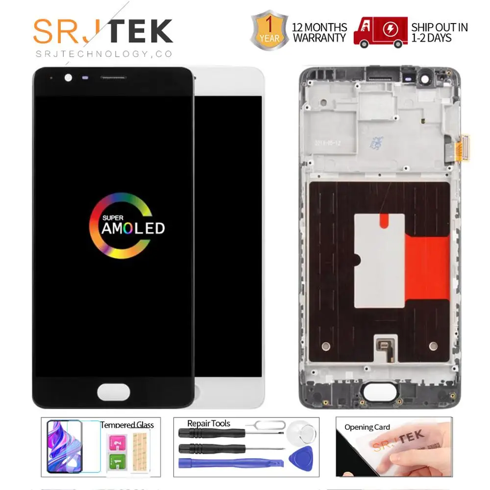 5,5 '' AMOLED дисплей для Oneplus 3T ЖК-дисплей сенсорный экран с рамкой для Oneplus 3 T 3T A3000 Замена дисплея