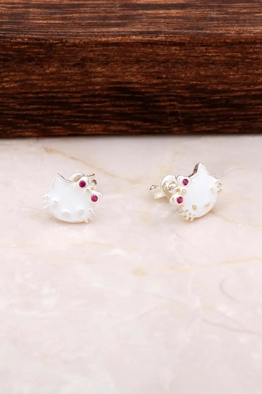 

Enameled Cat Design Silver Earrings 4758 High Quality Hand Made Original Filigree Silver Jewellery Gift for Women