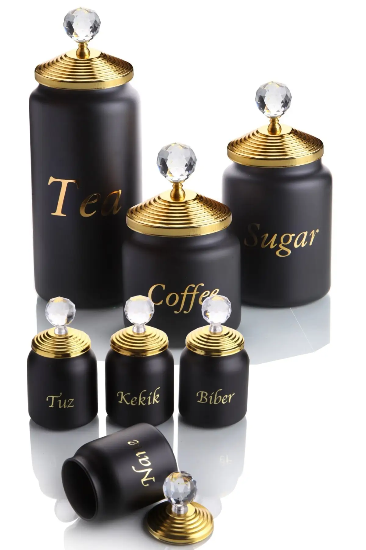 Декоративный набор из трех стеклянных контейнеров для хранения чая кофе сахара