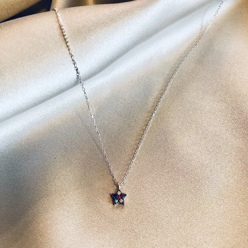 

Colorful Star 925 Sterling Silver Necklace Women Girls Gift Jewelry Accessories Fashion Handmade Elegant Chain