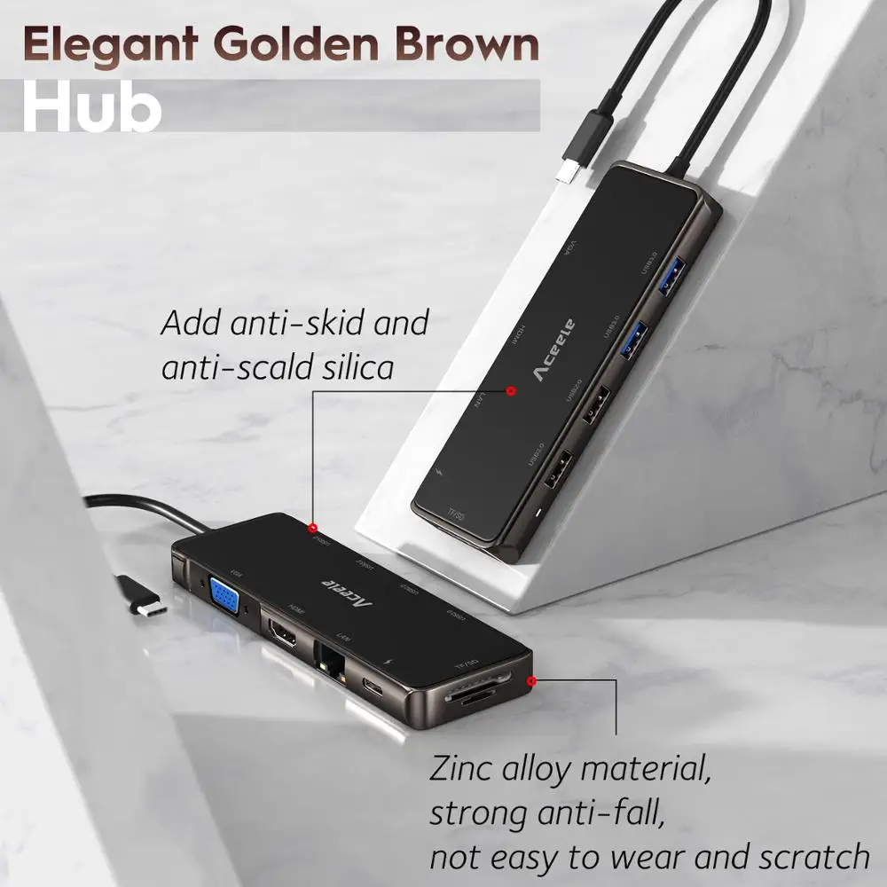 Aceele 10 в 1 USB C концентратор HDMI VGA RJ45 3 0 2 мощность SD/TF кардридер для Macbook Pro|USB-хабы| |
