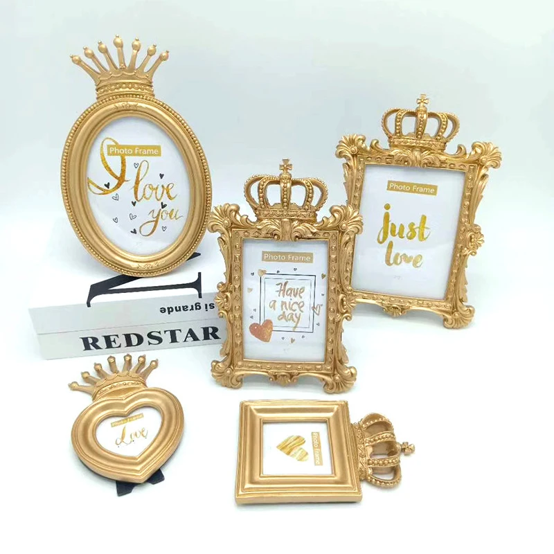 

1Pc 3/6/7Inch Nordic Crown Photo Frame Resin Pictures Desktop Stand Holder with Glass Panel