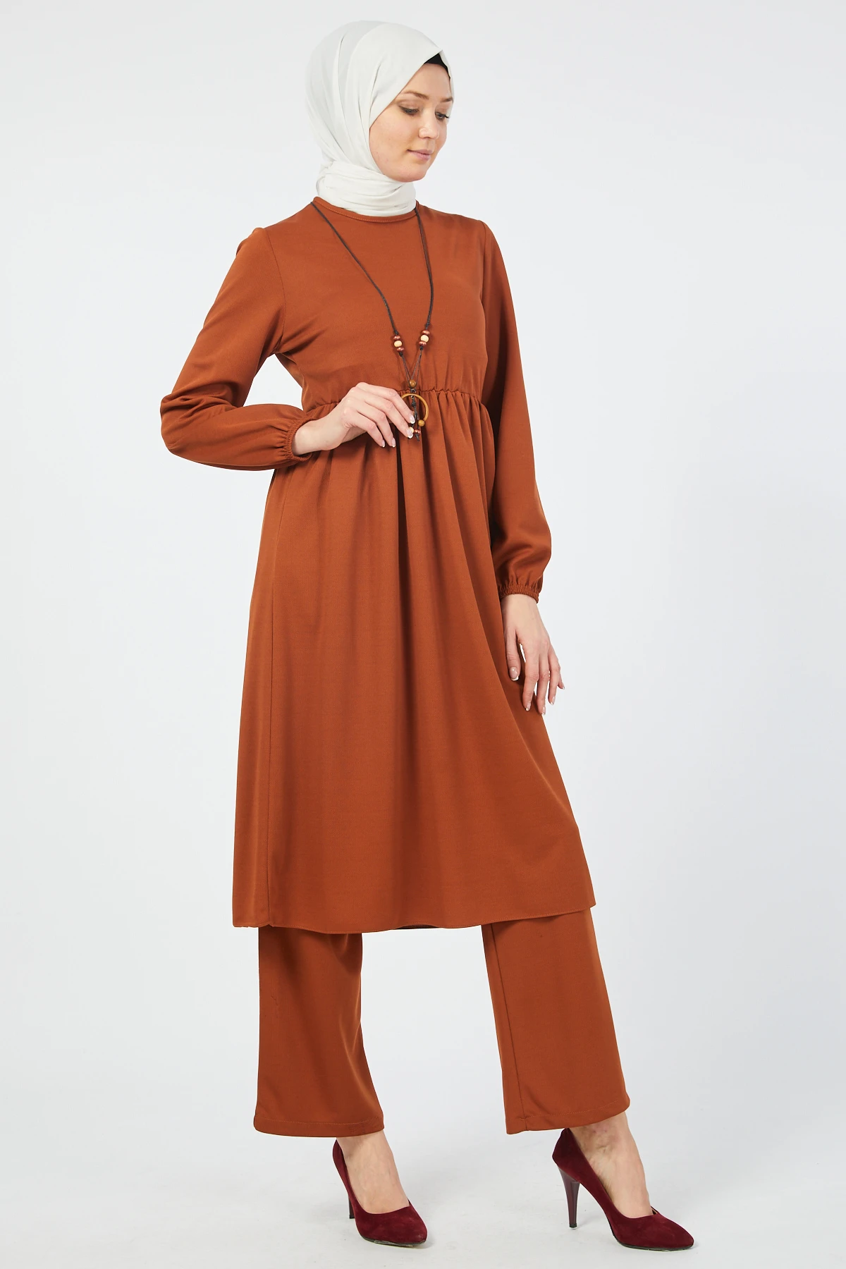 Плиссированная талия и ожерелье комплект-хиджаб туника с брюками индейка мусульманское модное платье мусульманская одежда Дубай амбул 2021