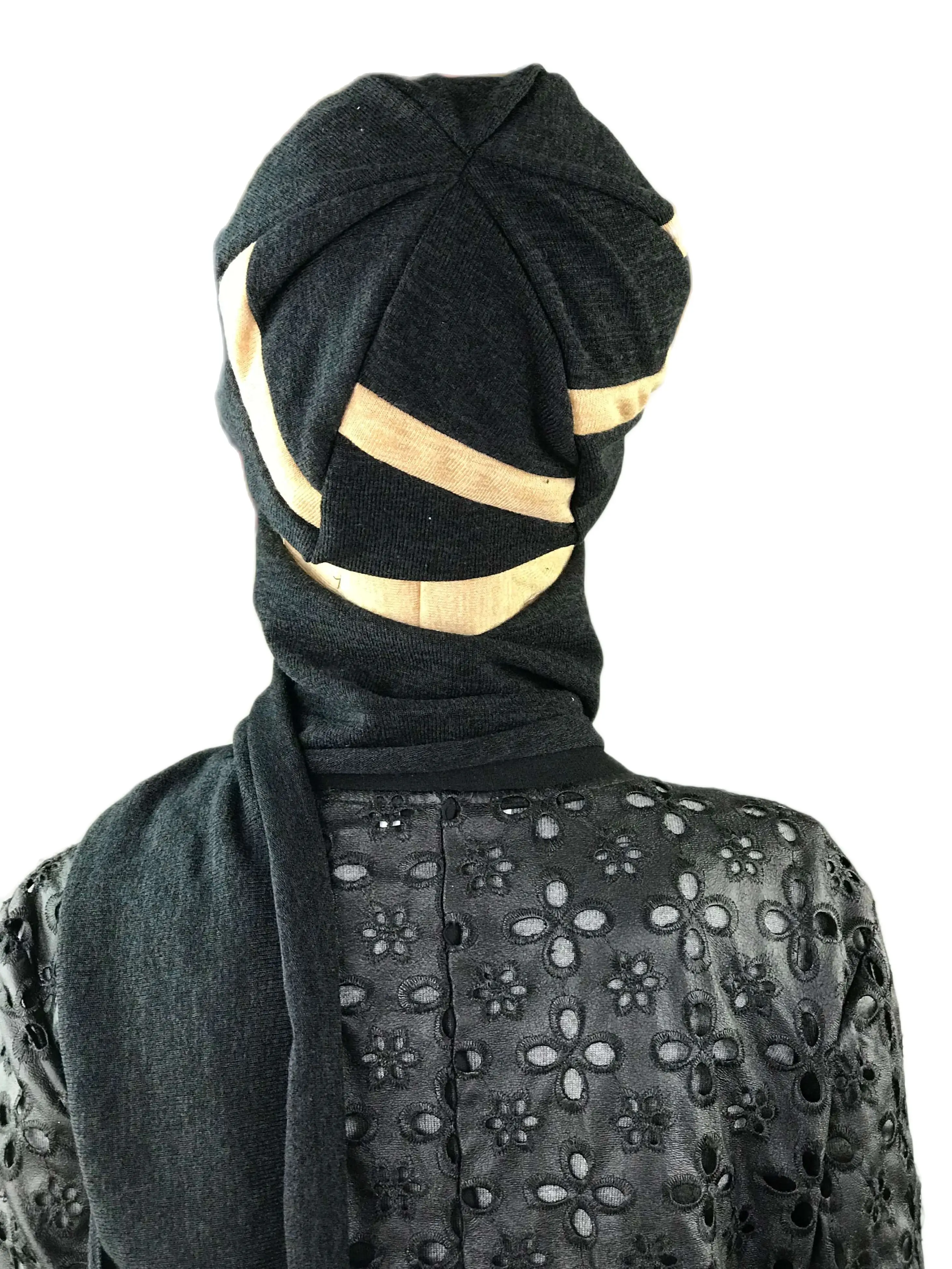 2022 Hijab New Fashion Women's Ladies Bone Winter Chiffon Chemo Cancer Head Hat Shawl BlackDark Yellow Buckle Stripe Scarf Beret