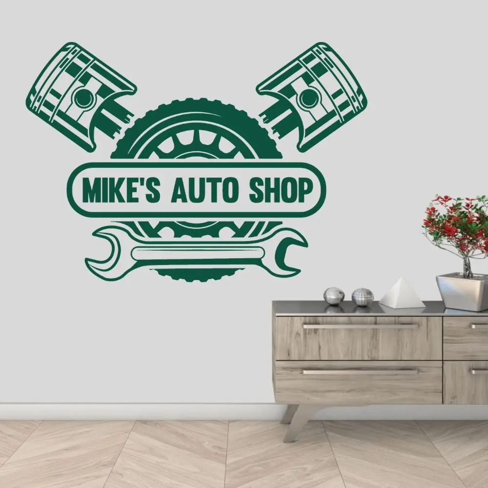 Personalized Name Auto Shop Wall Art Sticker Decal For Garage Decoration Removable A002150 | Дом и сад