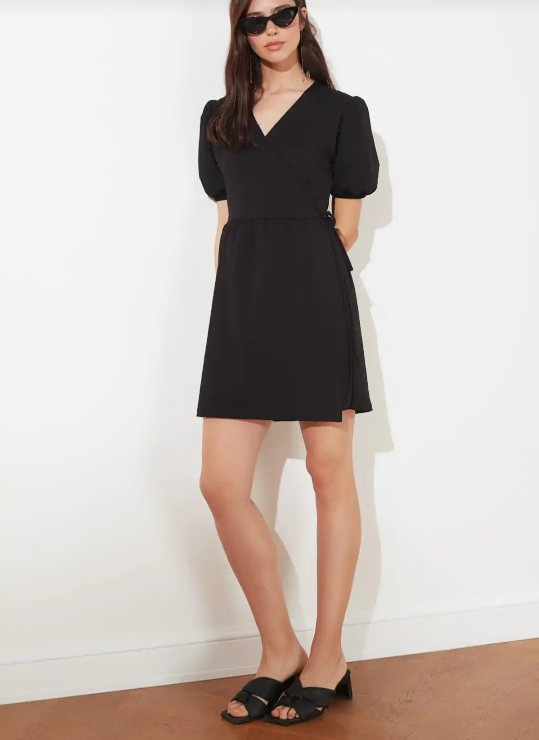 Iyah двойной воротник до груди вязаное платье. Женское черное Размеры s m l | Женская