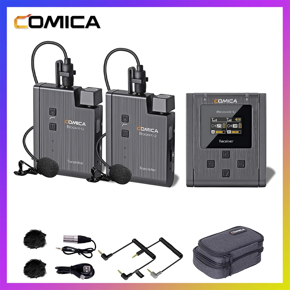 

Comica BoomX-U UHF Dual Channel Wireless Lavalier Microphone Lapel Mic for Smartphone Camera Video Recording Youtube Interview