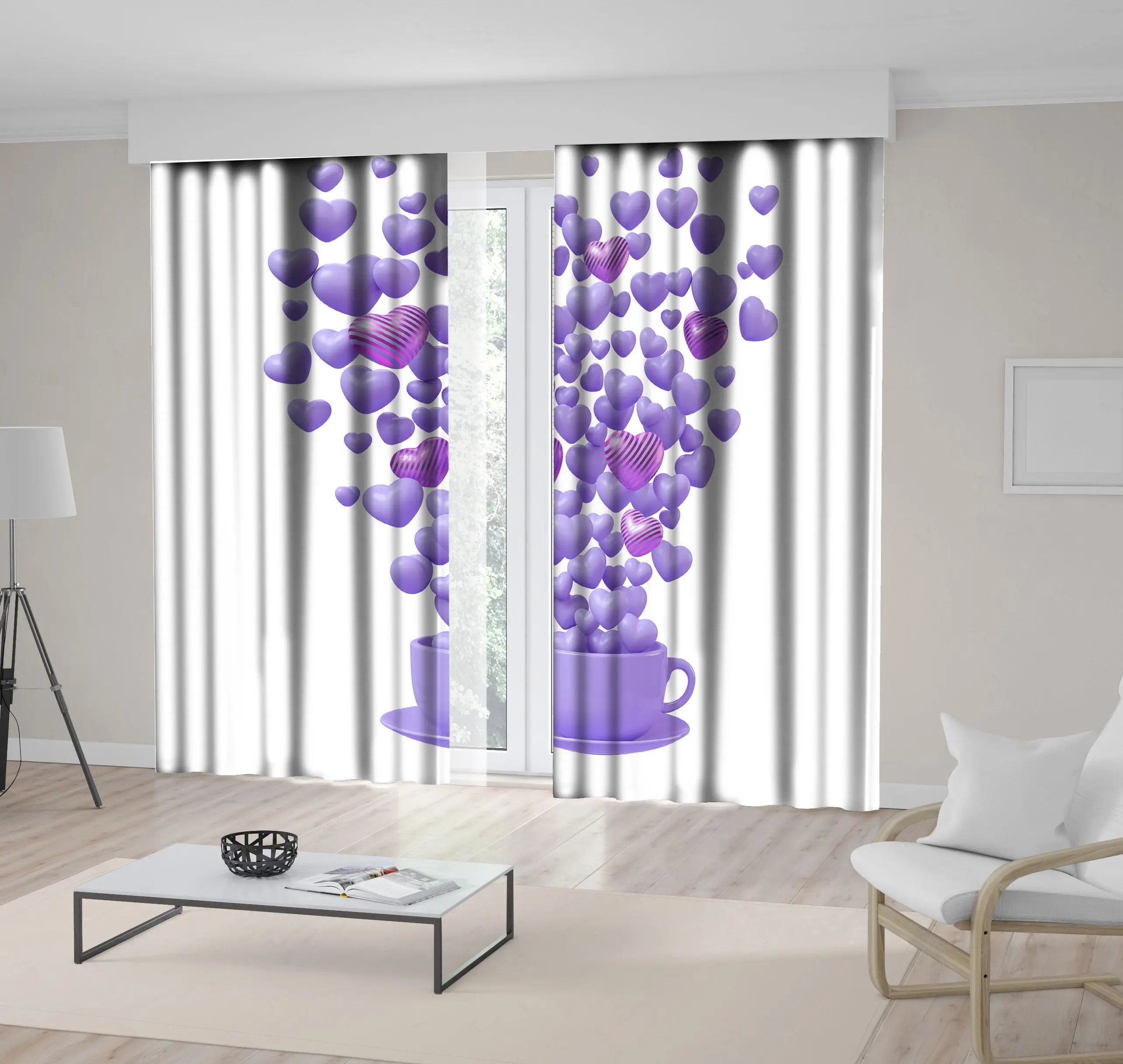 Занавеска кофейная чашка любовь маленьких плавающих сердец романтическая Милая