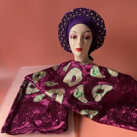 purple stones beaded auto gele headtie turban scarf and embroidery dry cotton african swiss voile lace fabric in switzerland