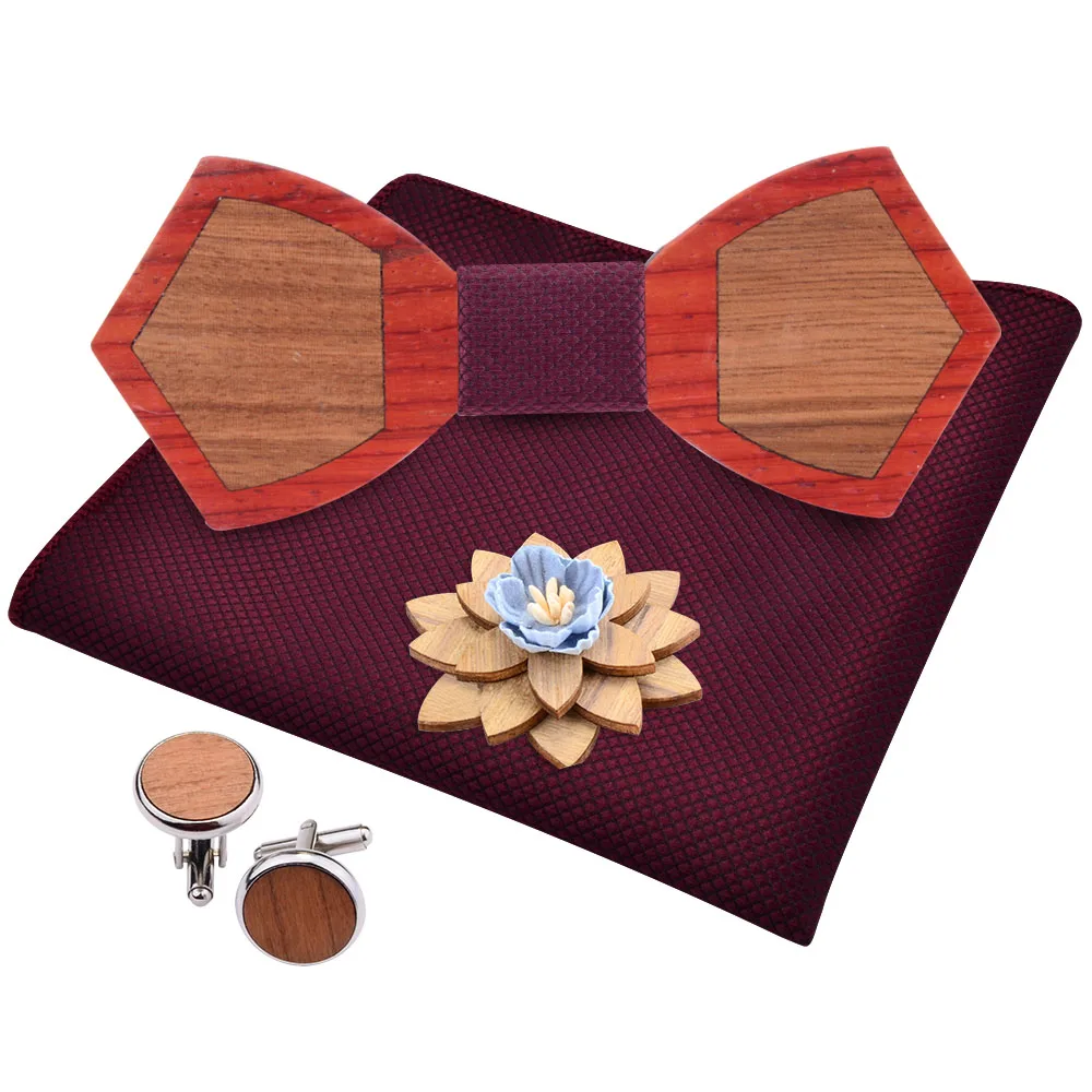 Новинка деревянный галстук бабочка для мужчин носовой платок запонки брошь