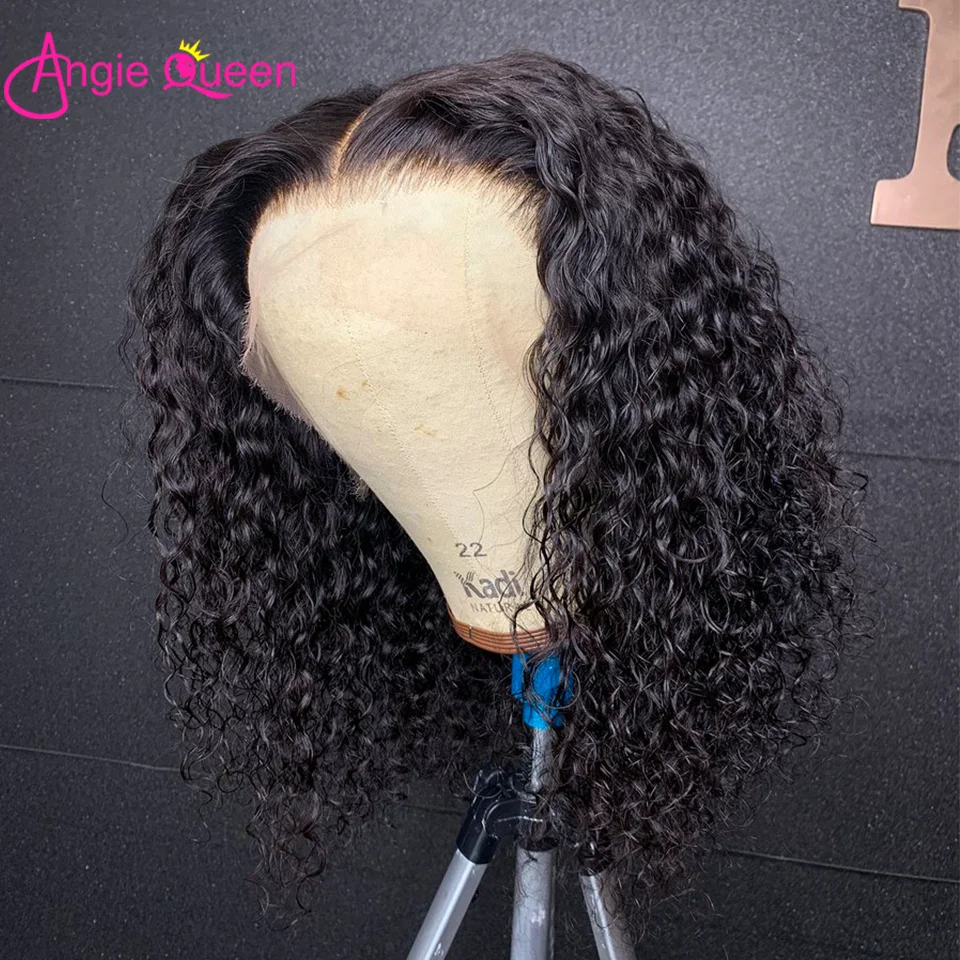 

Женский парик ANGIE QUEEN из кудрявых человеческих волос, бразильские короткие парики, искусственные волосы для женщин, размер 13x4HD, парик на сетке спереди, естественный цвет
