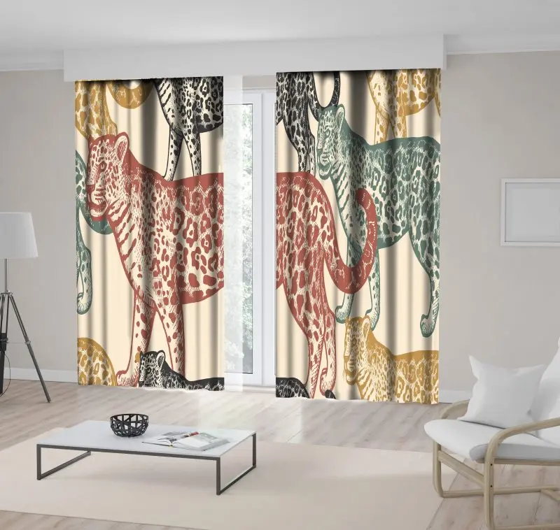 

Curtain South America Jaguar Wildlife Animals in Vintage Colors Artwork Printed Black Beige Green Yellow