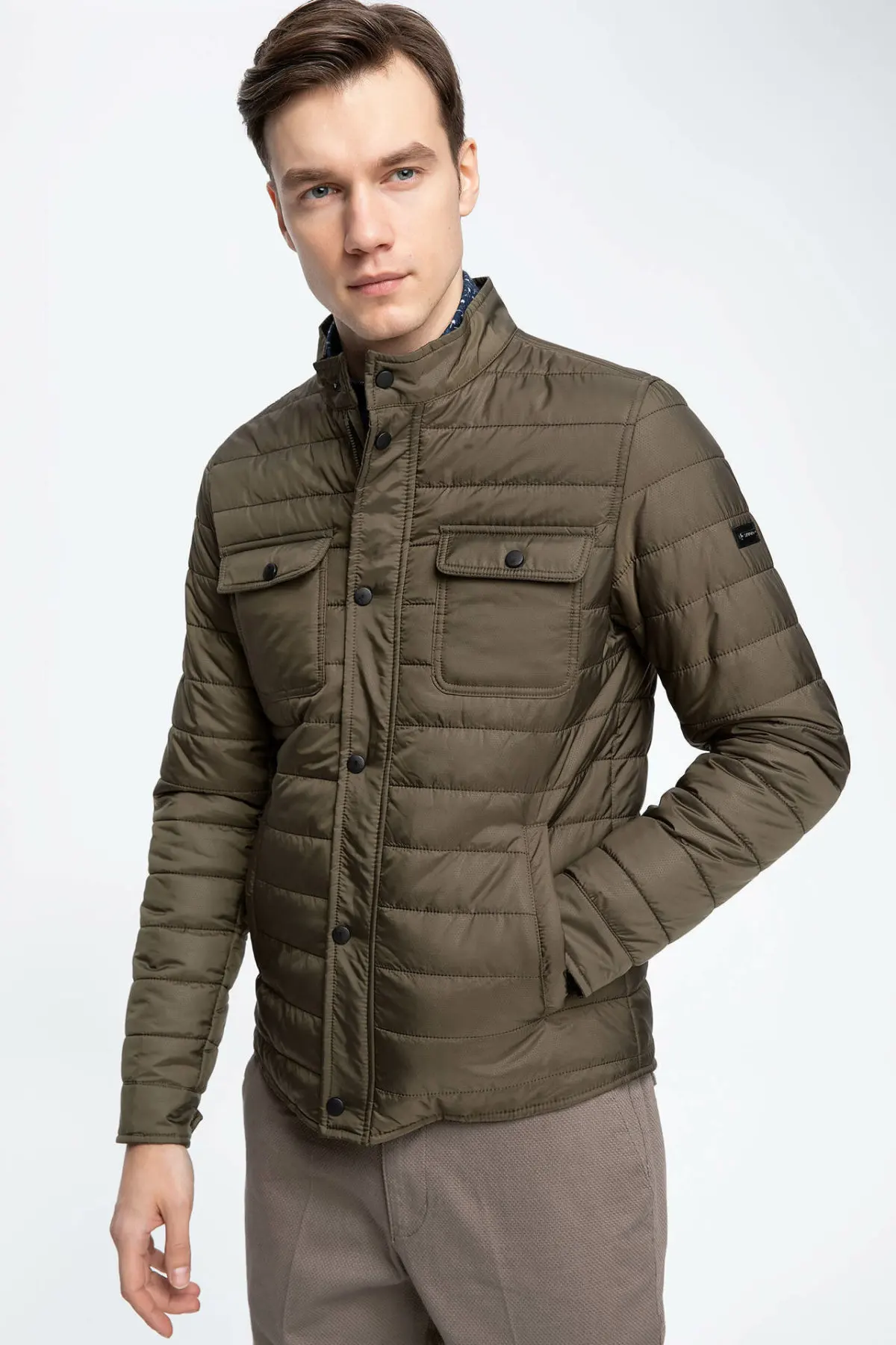 Дефакто мужские весенние хлопковые пальто повседневные армейские зеленые