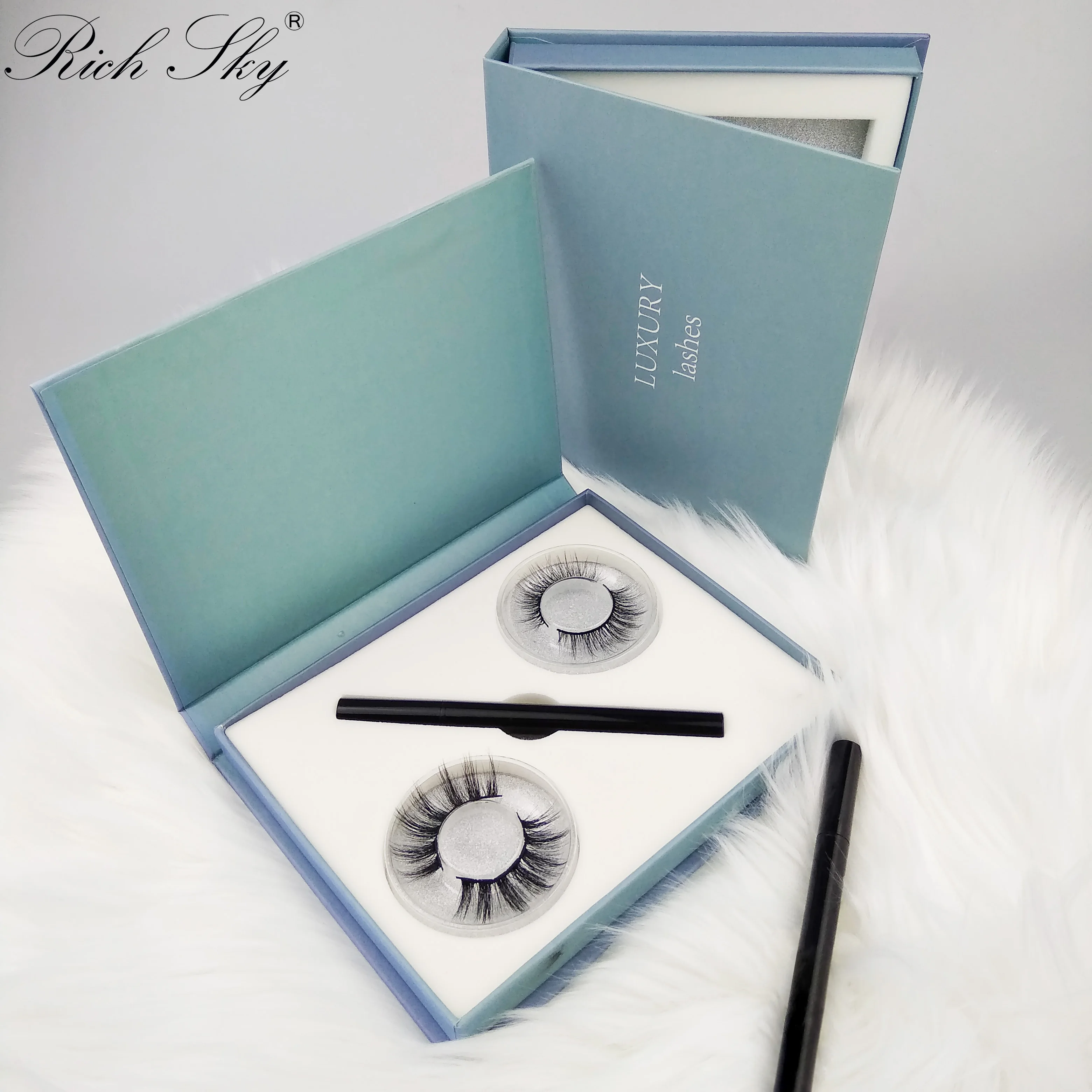 Богатое небо глаз Оптовая упаковка коробка и пользовательские квантовые ресницы
