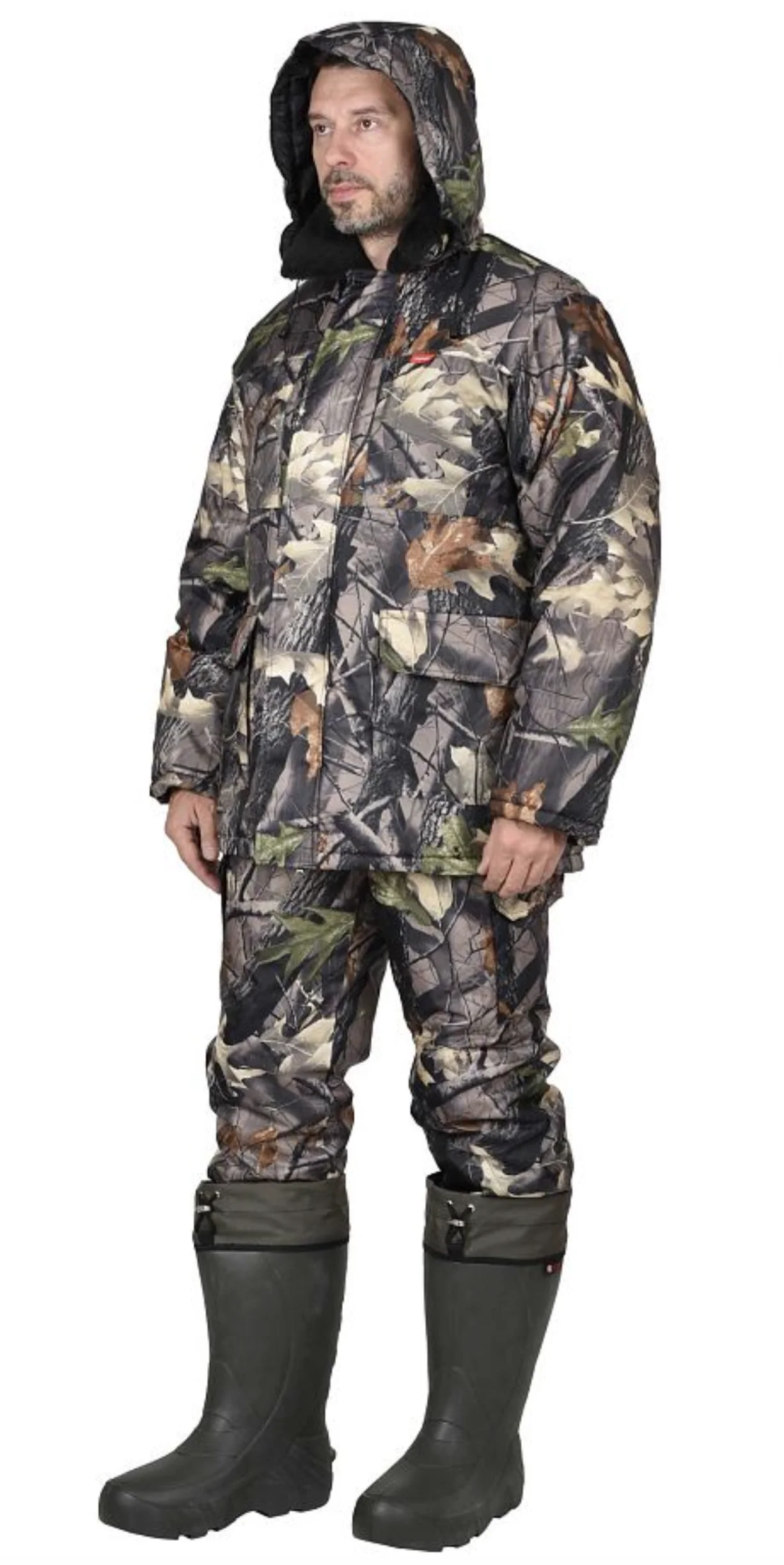 Костюм РЫБОЛОВ зимний (куртка полукомбинезон) камуфляж Темный лес | Спорт и