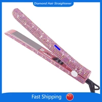 rucha crystal hair straighteners 470f mch fast heating titanium flat iron with bling rhinestone iron salon hair styling tools