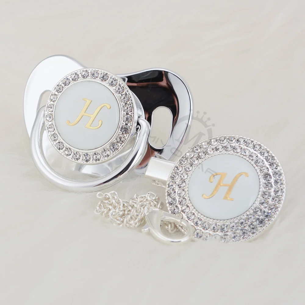 MIYOCAR серебряные инициалы буквенные H прекрасный bling соска и пустышка Клип Набор