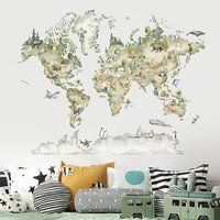 watercolor world map animals wildlife wall stickers removable vinyl wall decals print kids room playroom interior home decor