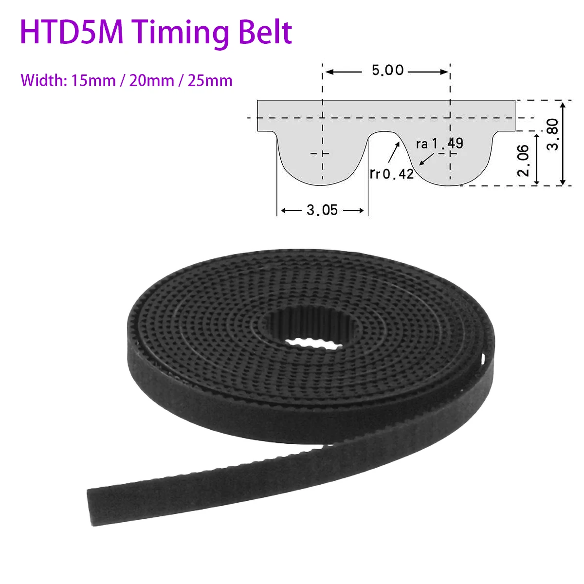 

1/2/5Meter HTD5M Arc Tooth Black PU Open Timing Belt Width 15mm Polyurethane Steel Transmission Belt 5mm Pitch