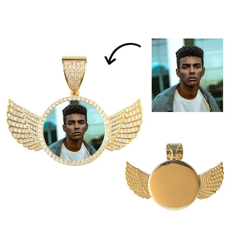 

Hip Hop Rock Custom Photo Wings Necklace for Men Personalized Picture Pendant Micro Pave Charms Jewelry