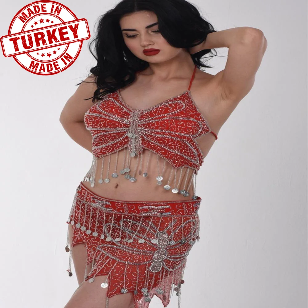 

Women's Belly Dance Short Red Color Belly Costume Belly Clothes Fancy Clothing Stage And Show Clothes Sexy Show Beads