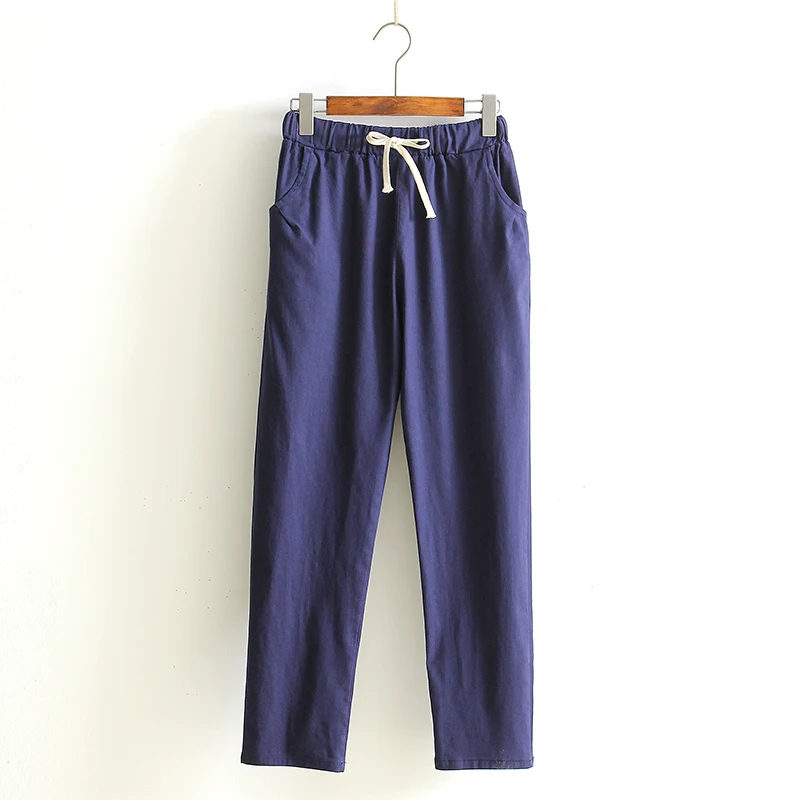 Obrix Loose Light Cotton Casual Style Female Pants Streetwear Sporty Regular Drawstring Elastic Waist Trousers For Everyday Wear | Женская