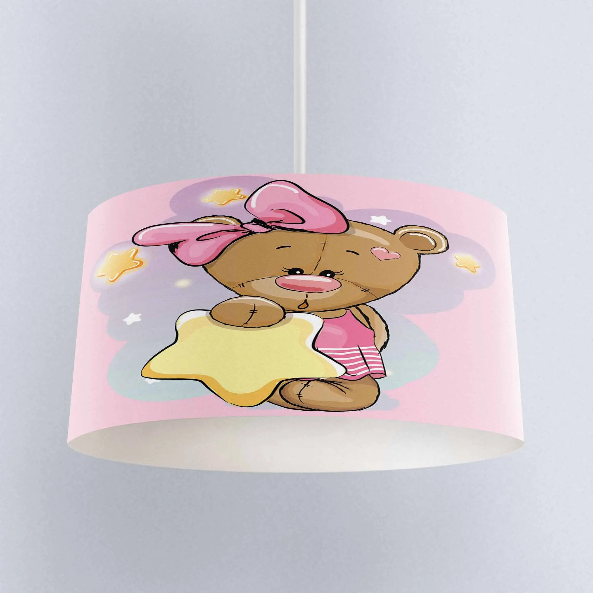 Else Pink Cute Funny Bears Yellow Stars Print Fabric Kids Chandelier Lamp Drum Lampshade Floor Ceiling Pendant Light Shade | Лампы и