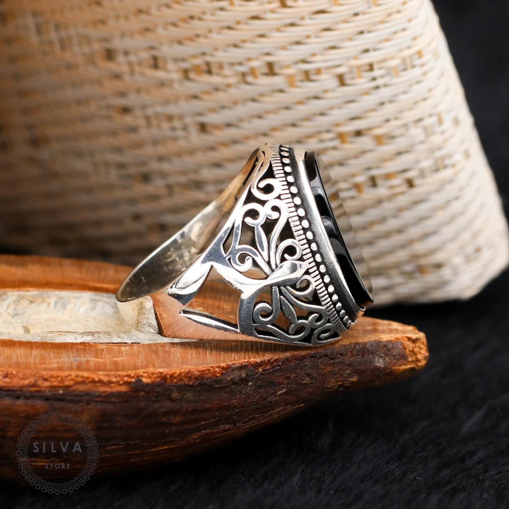 

Original 925 Silver Men's ring With Onyx Stone. Men's Jewelry Stamped With Silver Stamp 925 All Sizes Are Available