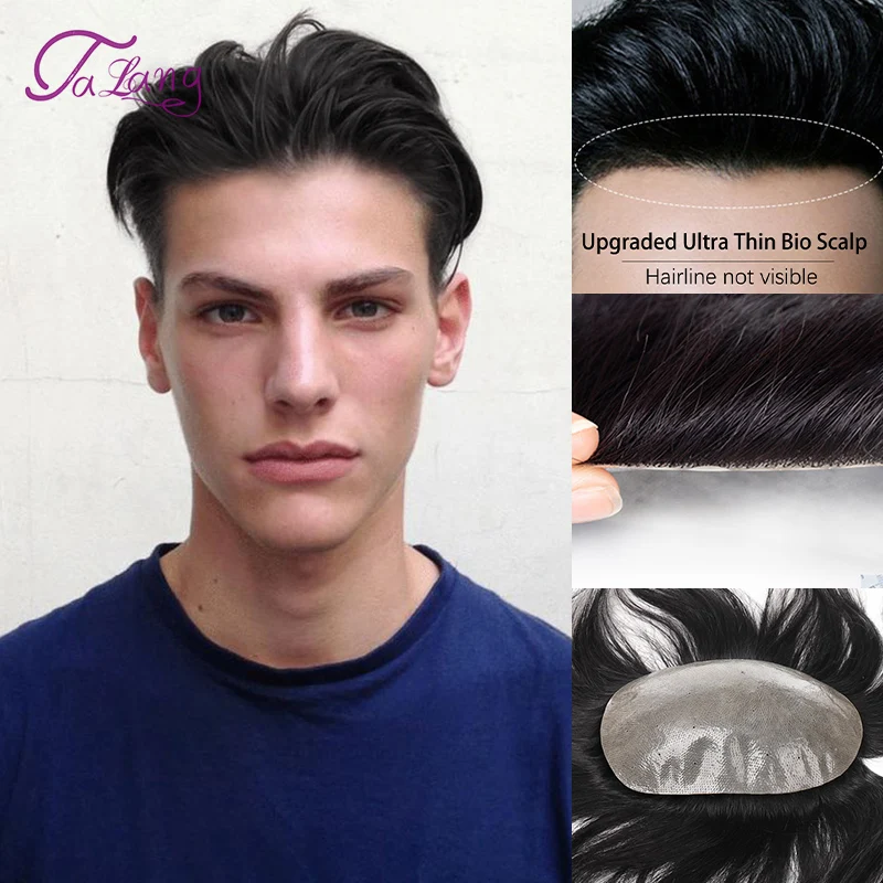 TALANG Synthetic Wig Men's Natural Hairline Thin Leather Men's Wig Durable Natural Hair Single Bottom Wig Replacement System
