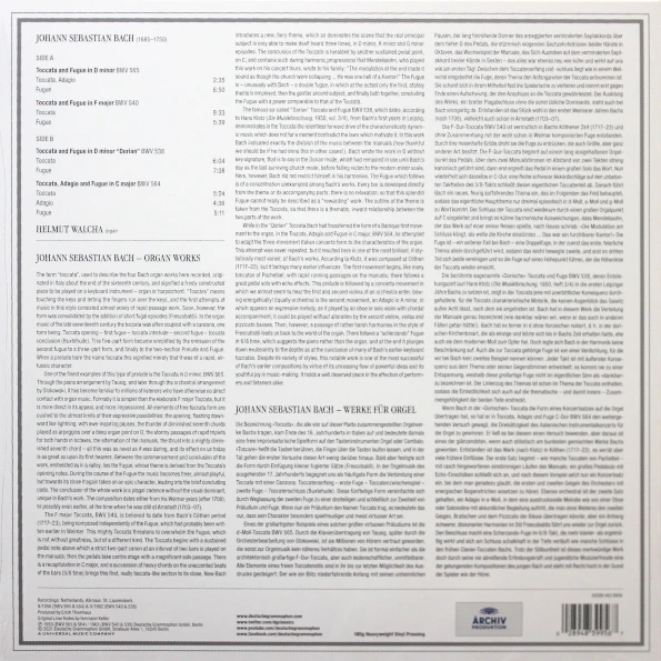 Helmut Walcha / Johann Sebastian Bach: Toccatas And Fugues (LP) | DVD и VCD-плееры