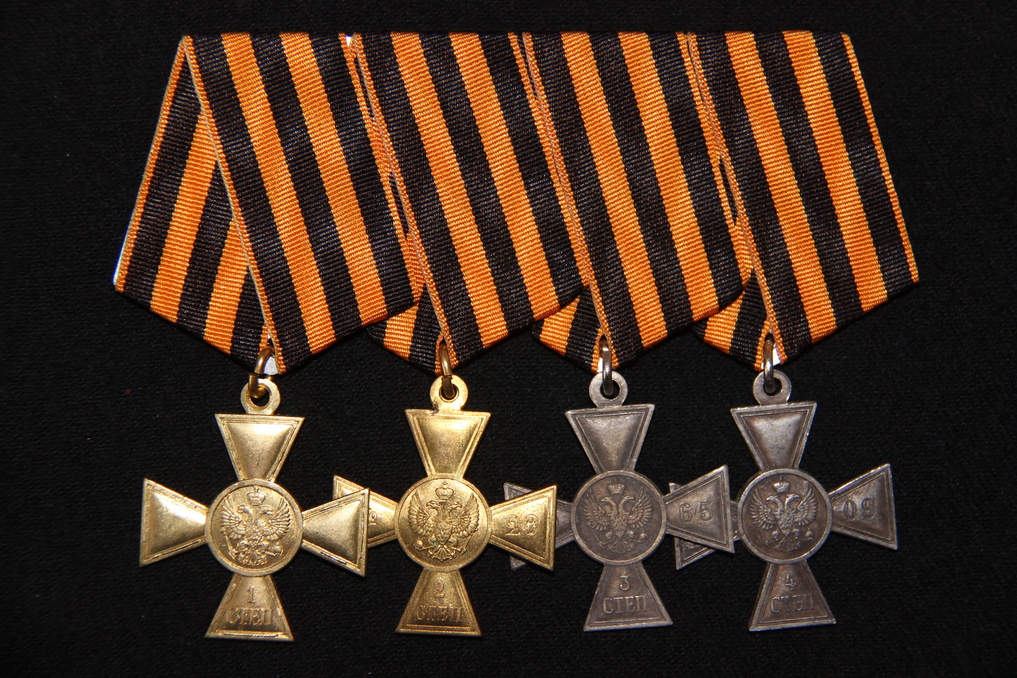 Георгиевские кресты для иноверцев 1 2 3 и 4 степени на колодке с лентами реплика -