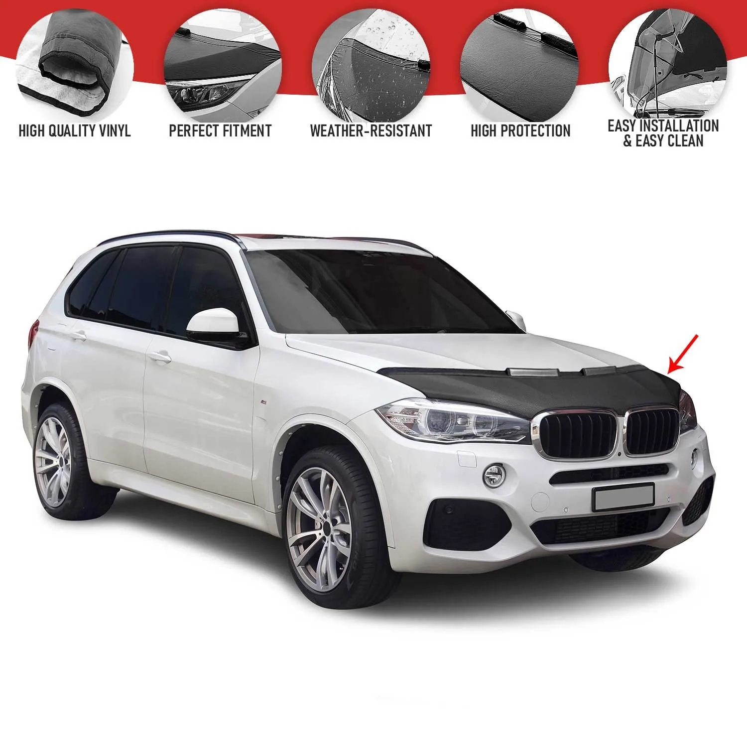 

Car Bonnet Mask Hood Bra Protector Pu Leather Stone guard Fits BMW X5 Series F15 2014 - 2018