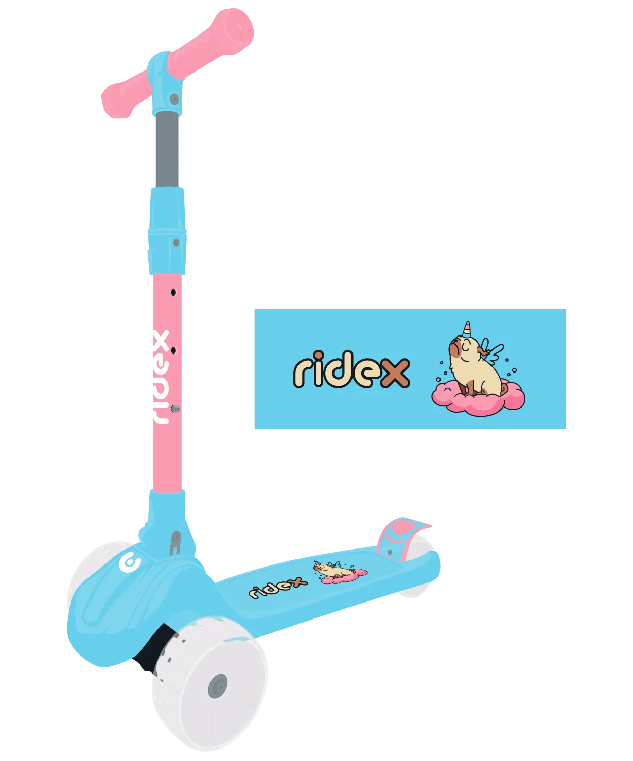 Самокат Ridex 3-х колесный Juicy R 120/80 мм голубой/розовый