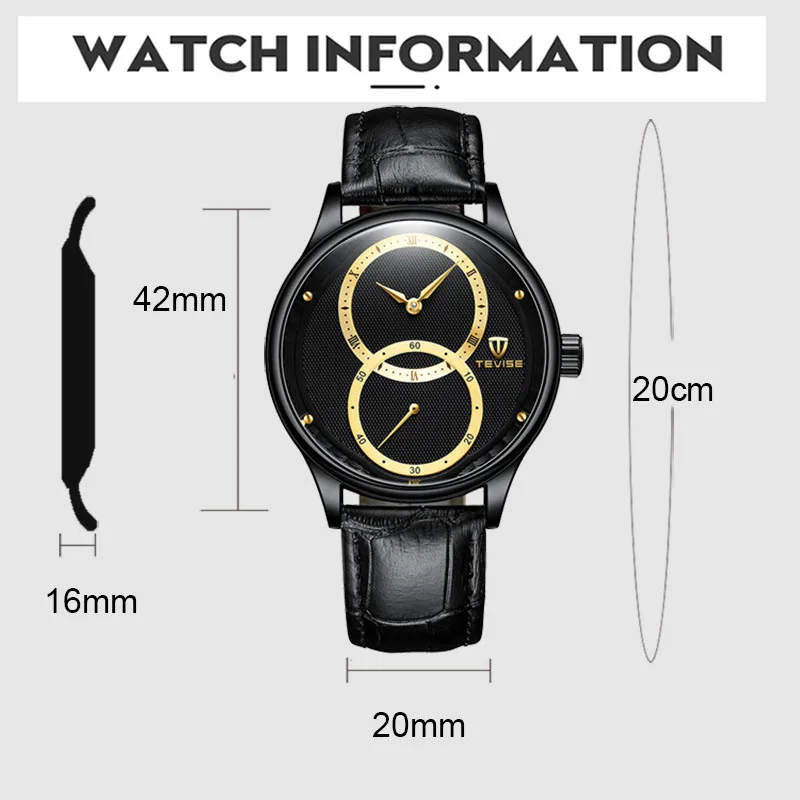 Часы TEVISE Мужские механические люксовые Автоматические наручные с кожаным