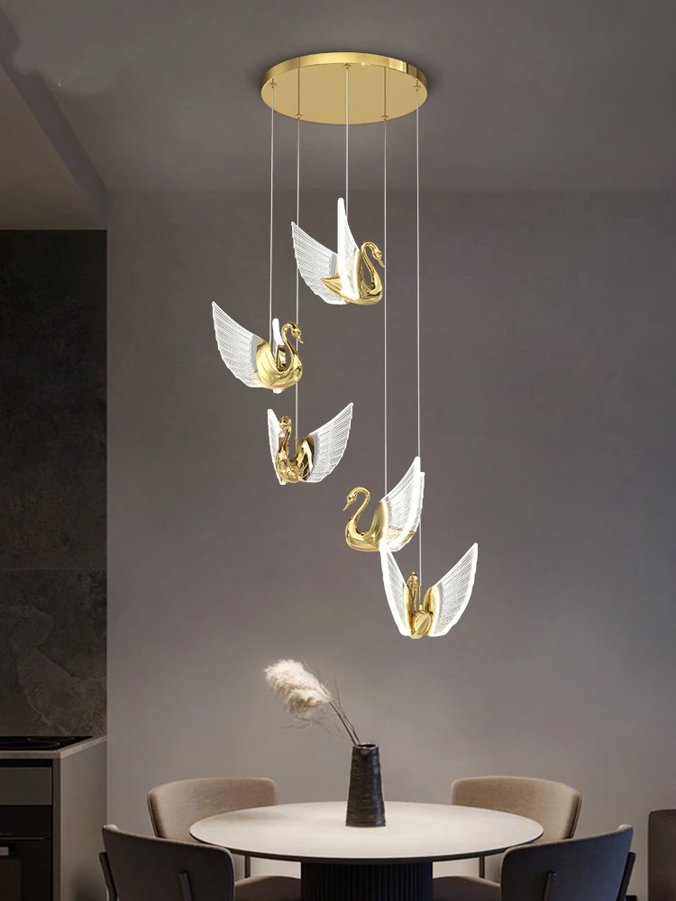 

Современная светодиодная люстра золотого цвета для гостиной, виллы, лестницы, подвесной светильник для кухни, Хрустальный маленький лебедь, лофт, подвесной светильник для спальни